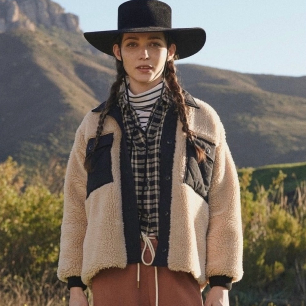 The Great. Creme and Black Sherpa Fort Jacket. Size 0.